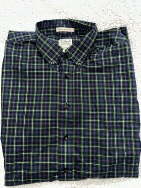 L.L. Bean Men’s Dark Green and Navy Plaid Button-Down Shirt